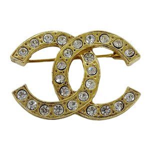 CHANEL Gold Logo Brooch